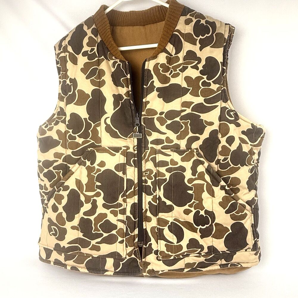 Vtg Walls Blizzard Pruf Reversible Duck Camo Hunting Vest Mens XL Made in USA